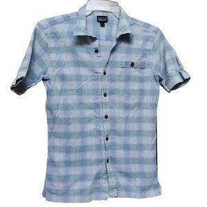 Patagonia Green Stripe Cotton Button Front Men's Shirt Short Sleeve Size M